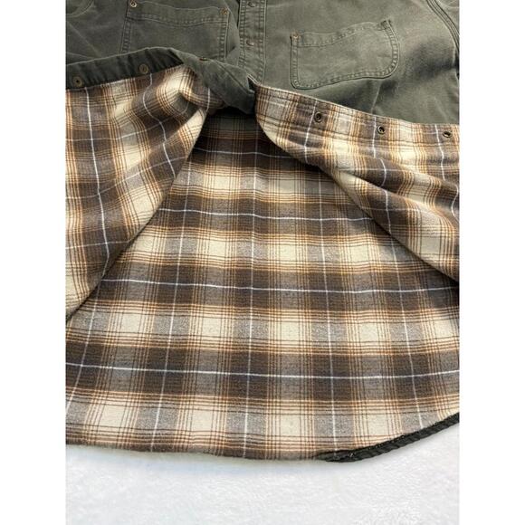 L.L. Bean Olive Green Flannel Lined Canvas Chore Snap Jacket Large Pockets - Picture 4 of 6